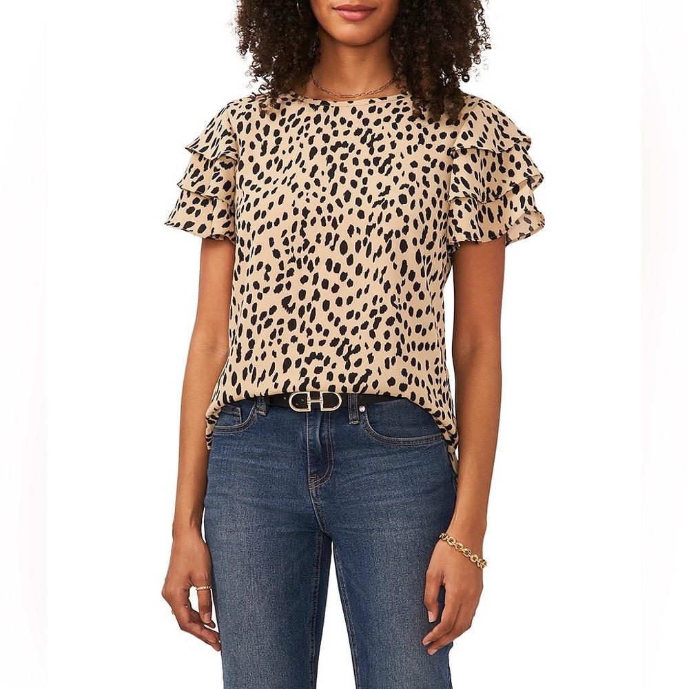 Vince Camuto Tan and Black Animal Print Blouse Sz M